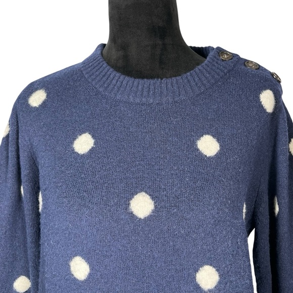 J. Crew Navy Polka Dot Sweater Merino Wool Alpaca Dark Blue Warm Pullover Medium - Picture 8 of 14